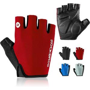 imageROCKBROS Cycling Gloves for Men Women  Breathable Bike Gloves  Half Finger Gloves for Daily Cycling Workout Outdoor SportsRed