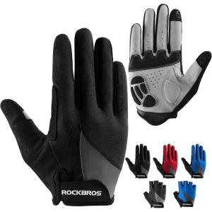 imageROCKBROS Cycling Gloves for Men Women  Breathable Gel Pad Road Mountain Bike Gloves  Touch Screen AntiSlip MTB Gloves for Cycling Workout Outdoor SportsFull Black