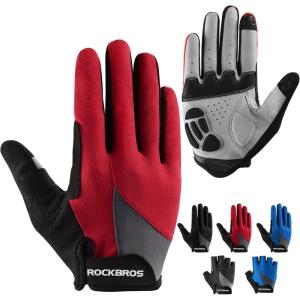 imageROCKBROS Cycling Gloves for Men Women  Breathable Gel Pad Road Mountain Bike Gloves  Touch Screen AntiSlip MTB Gloves for Cycling Workout Outdoor SportsFull Red