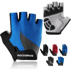 imageROCKBROS Cycling Gloves for Men Women  Breathable Gel Pad Road Mountain Bike Gloves  Touch Screen AntiSlip MTB Gloves for Cycling Workout Outdoor SportsHalf Blue