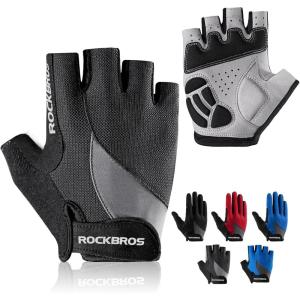 imageROCKBROS Cycling Gloves for Men Women  Breathable Gel Pad Road Mountain Bike Gloves  Touch Screen AntiSlip MTB Gloves for Cycling Workout Outdoor SportsHalf Black
