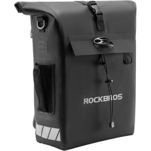 imageROCKBROS Rear Rack Bike Bag Waterproof Bike Rack Bag with Helmet Fixing Buckle Rear Bike Rack Bag Detachable Shoulder Straps Convertible Backpack Fit for All Pillion Racks 18L Capacity