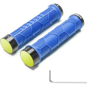 imageROCKBROS Bike Handlebar Grips  22mm Dual LockOn Rubber Grips with Reflective End Caps AntiSlip Design Inspired by Powersports Grips  Fits MTB BMX Road ampamp Folding Bikes5 ColorsBlue
