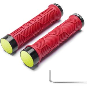 imageROCKBROS Bike Handlebar Grips  22mm Dual LockOn Rubber Grips with Reflective End Caps AntiSlip Design Inspired by Powersports Grips  Fits MTB BMX Road ampamp Folding Bikes5 ColorsRed