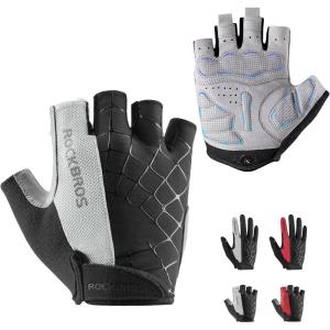 imageROCKBROS Mens Cycling Gloves with SBR Pad AntiSlip Breathable for Spring Autumn Sports RidingGray