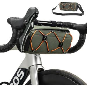 image:imageROCKBROS Bike Handlebar Bag 22L Bicycle Handle Bar Bag Portable Bike Front Bag Handlebar Storage Bag with Shoulder StrapDark Green