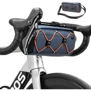 image:imageROCKBROS Bike Handlebar Bag 22L Bicycle Handle Bar Bag Portable Bike Front Bag Handlebar Storage Bag with Shoulder StrapNavy Blue