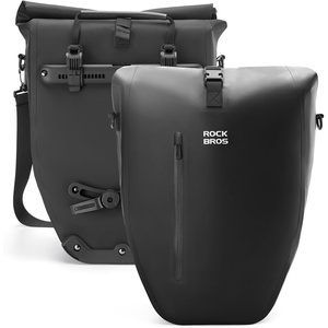 image:imageROCKBROS Bike Panniers 20L Waterproof Roll Up Bike Rack Bag Adjustable Quick Release BucklesReflective for Road Mountain Cycling Traveling CommutingBlack2