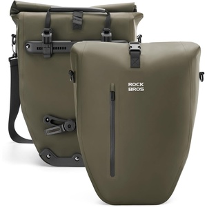 image:imageROCKBROS Bike Panniers 20L Waterproof Roll Up Bike Rack Bag Adjustable Quick Release BucklesReflective for Road Mountain Cycling Traveling CommutingDark Green2
