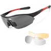 image:imageROCKBROS Polarized Sports Sunglasses with 3 Interchangeable Lens Cycling Sun Glasses for Men Women Baseball Running GolfGray Polarized Lens  Black Red Frame