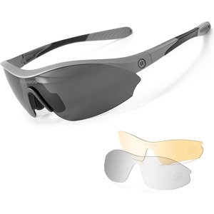 image:imageROCKBROS Polarized Sports Sunglasses with 3 Interchangeable Lens Cycling Sun Glasses for Men Women Baseball Running GolfGray Polarized Lens  Gray Frame