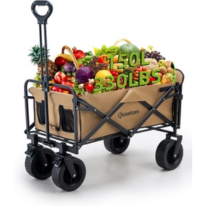 image:imageWagons Carts Foldable Cart with Wheels Collapsible Wagon for Grocery Shopping Garden Camping Beach Lightweight with 220BLS Capacity 120L Heavy Duty Utility150Lup to 180L