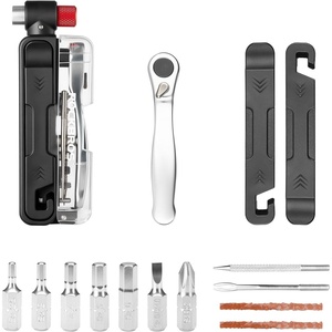 image:imageROCKBROS Bike Tool Kit Portable Bike Multitool with 7 Magnetic Bits Ratchet Wrench amp CO2 Inflator Nozzle Bike Tire Repair Kit with Tire Levers for Road and MTB Emergency