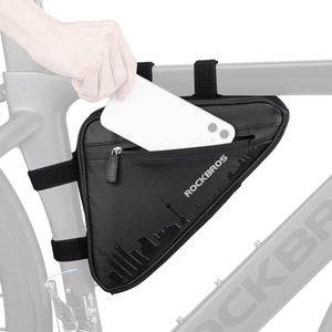 image:imageROCKBROS Bike Triangle Frame Bag  Waterproof Top Tube Bag with Keel Support 2L Large Capacity MultiPocket Organizer Reflective Strips for Road amp Mountain BikesCity Pattern  Black