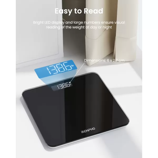 RENPHO Digital Bathroom Scale Highly Accurate Core 1S Body Weight Scale with Lighted LED Display Round Corner Design11quot280mmBlack