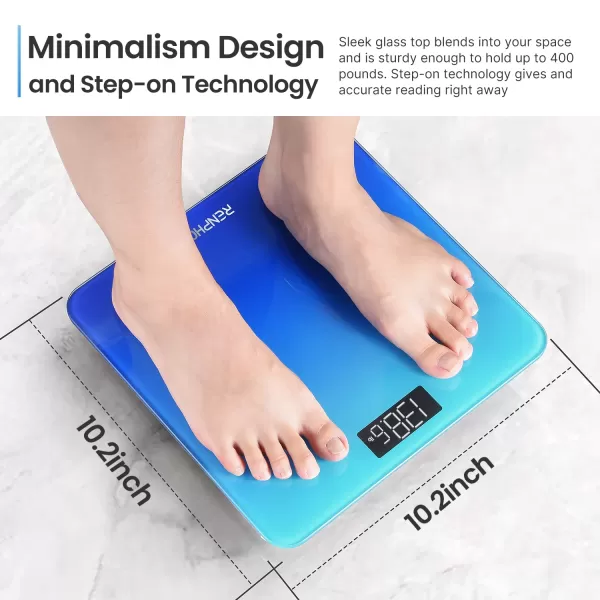 RENPHO Digital Bathroom Scale Highly Accurate Core 1S Body Weight Scale with Lighted LED Display Round Corner Design11quot280mmBlue