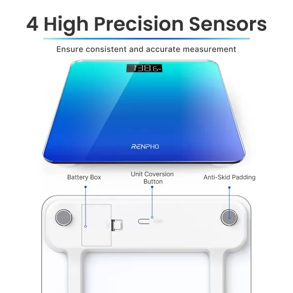 RENPHO Digital Bathroom Scale Highly Accurate Core 1S Body Weight Scale with Lighted LED Display Round Corner Design11quot280mmBlue
