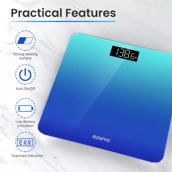 RENPHO Digital Bathroom Scale Highly Accurate Core 1S Body Weight Scale with Lighted LED Display Round Corner Design11quot280mmBlue