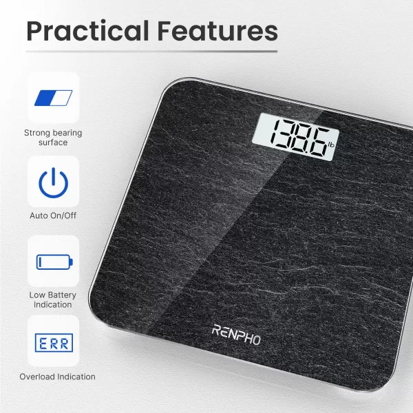 RENPHO Digital Bathroom Scale Highly Accurate Core 1S Body Weight Scale with Lighted LED Display Round Corner Design11quot280mmMarble