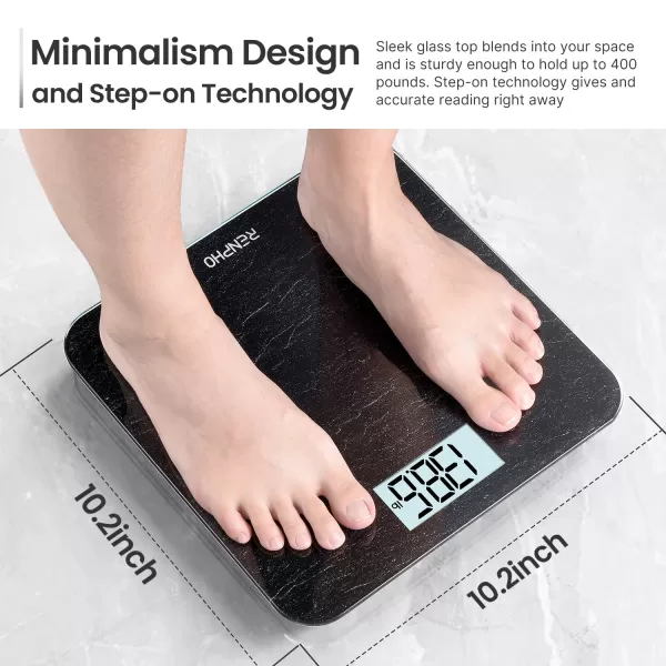 RENPHO Digital Bathroom Scale Highly Accurate Core 1S Body Weight Scale with Lighted LED Display Round Corner Design11quot280mmMarble