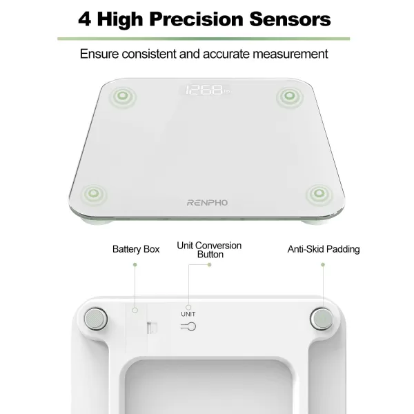 RENPHO Digital Bathroom Scale Highly Accurate Core 1S Body Weight Scale with Lighted LED Display Round Corner Design11quot280mmWhite