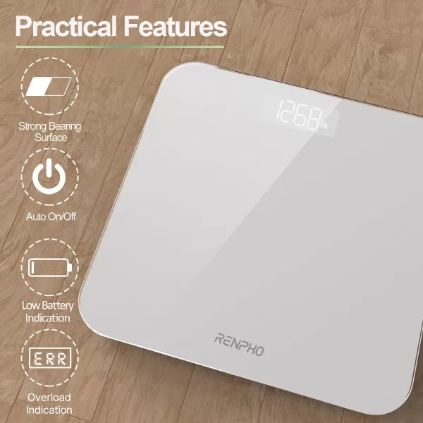 RENPHO Digital Bathroom Scale Highly Accurate Core 1S Body Weight Scale with Lighted LED Display Round Corner Design11quot280mmWhite
