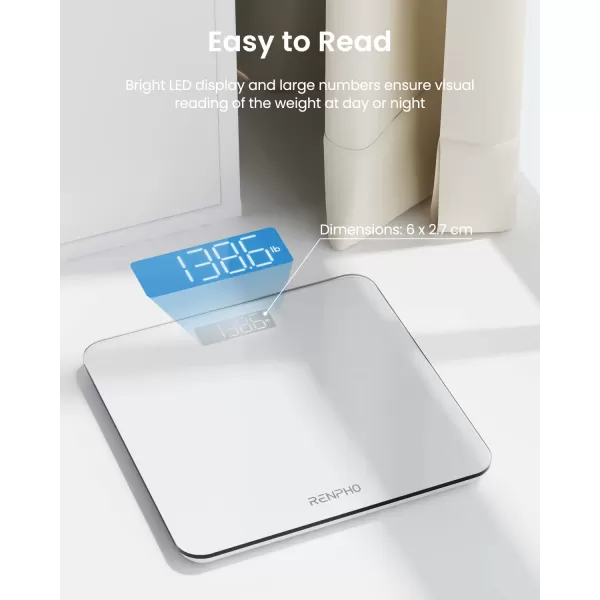 RENPHO Digital Bathroom Scale Highly Accurate Core 1S Body Weight Scale with Lighted LED Display Round Corner Design11quot280mmWhite