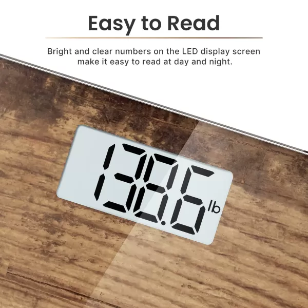 RENPHO Digital Bathroom Scale Highly Accurate Core 1S Body Weight Scale with Lighted LED Display Round Corner Design11quot280mmWooden