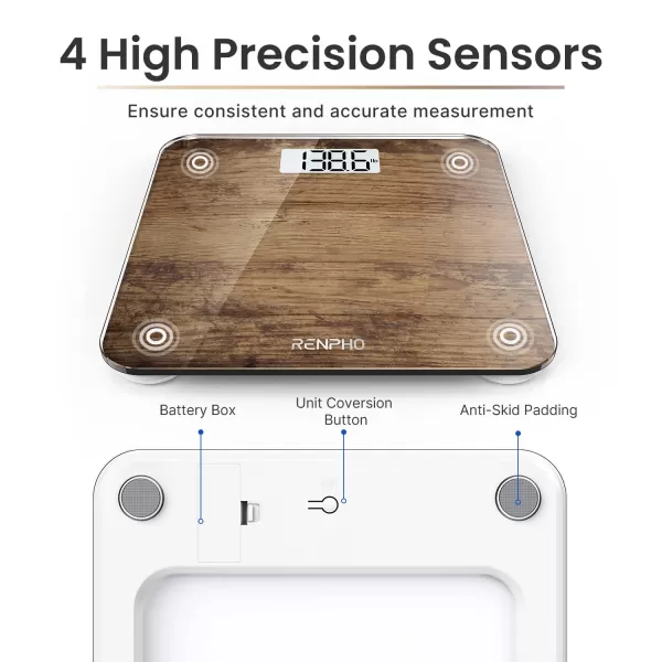RENPHO Digital Bathroom Scale Highly Accurate Core 1S Body Weight Scale with Lighted LED Display Round Corner Design11quot280mmWooden