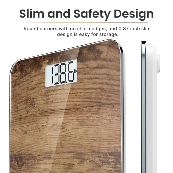 RENPHO Digital Bathroom Scale Highly Accurate Core 1S Body Weight Scale with Lighted LED Display Round Corner Design11quot280mmWooden