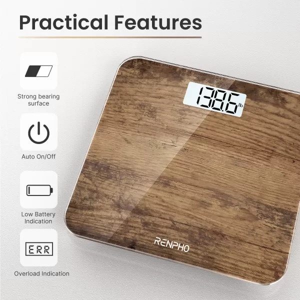 RENPHO Digital Bathroom Scale Highly Accurate Core 1S Body Weight Scale with Lighted LED Display Round Corner Design11quot280mmWooden