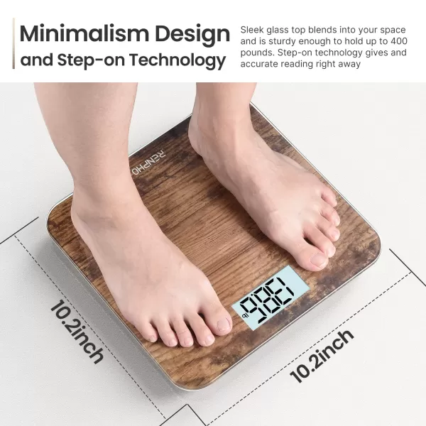 RENPHO Digital Bathroom Scale Highly Accurate Core 1S Body Weight Scale with Lighted LED Display Round Corner Design11quot280mmWooden