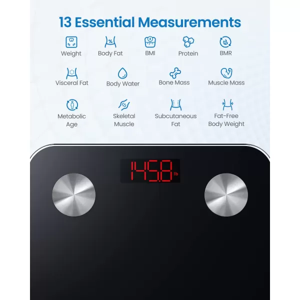 RENPHO Elis 1 USB Rechargeable Smart Body Fat BMI Scale Digital Bathroom Body Weight Scale Bluetooth Electronic 13 Body Composition Monitors sync with Renpho App 396 lbs Black102260mm
