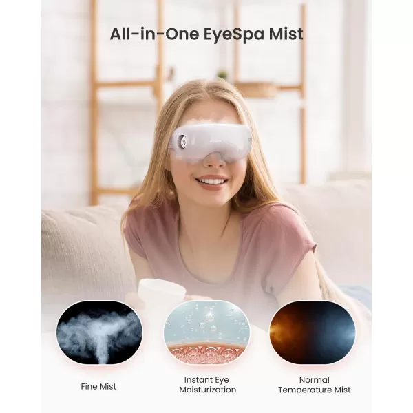 RENPHO Eyespa Mist Mask FSAHSA Eligible Heated Steam Eye Mask for Dry Eyes Eye Compress Moist Heat Eye Care Device with Bluetooth Music Ideal Relief Tired Eyes Gift for Teens WomenMenWhite