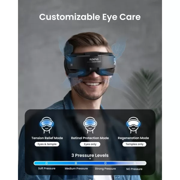 RENPHO FSA HSA Eligible Eye Massager 2in1 Eyeris Shift Eye Massager with 3 Pressures 3 Heats 3 Timers TempleHead Massager with a Bluetooth Sleep Mask for Eye Strain Relief Birthday GiftsBlack