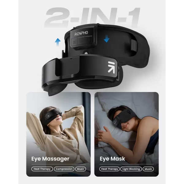 RENPHO FSA HSA Eligible Eye Massager 2in1 Eyeris Shift Eye Massager with 3 Pressures 3 Heats 3 Timers TempleHead Massager with a Bluetooth Sleep Mask for Eye Strain Relief Birthday GiftsBlack