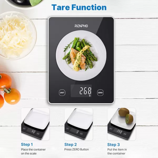 RENPHO Food Scale Kitchen Scale for Grams and Ounces Smart Gram Scale with Nutritional Calculator Digital Food Weight Scale with App for Macro Keto Weight Loss White 11lb5kgBlack