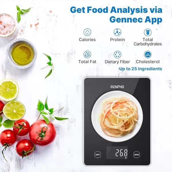 RENPHO Food Scale Kitchen Scale for Grams and Ounces Smart Gram Scale with Nutritional Calculator Digital Food Weight Scale with App for Macro Keto Weight Loss White 11lb5kgBlack