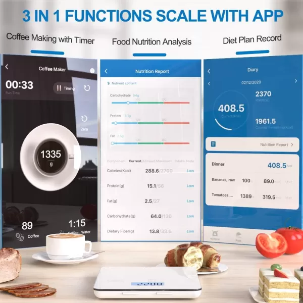 RENPHO Food Scale Kitchen Scale for Grams and Ounces Smart Gram Scale with Nutritional Calculator Digital Food Weight Scale with App for Macro Keto Weight Loss White 11lb5kgWhite