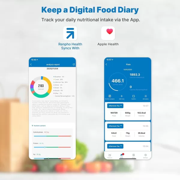 RENPHO Food Scale Kitchen Scale for Grams and Ounces Smart Gram Scale with Nutritional Calculator Digital Food Weight Scale with App for Macro Keto Weight Loss White 11lb5kgBlack
