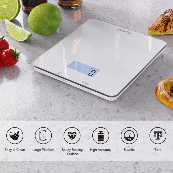 RENPHO Food Scale Kitchen Scale for Grams and Ounces Smart Gram Scale with Nutritional Calculator Digital Food Weight Scale with App for Macro Keto Weight Loss White 11lb5kgWhite