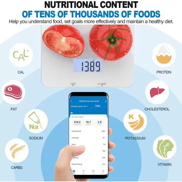 RENPHO Food Scale Kitchen Scale for Grams and Ounces Smart Gram Scale with Nutritional Calculator Digital Food Weight Scale with App for Macro Keto Weight Loss White 11lb5kgWhite