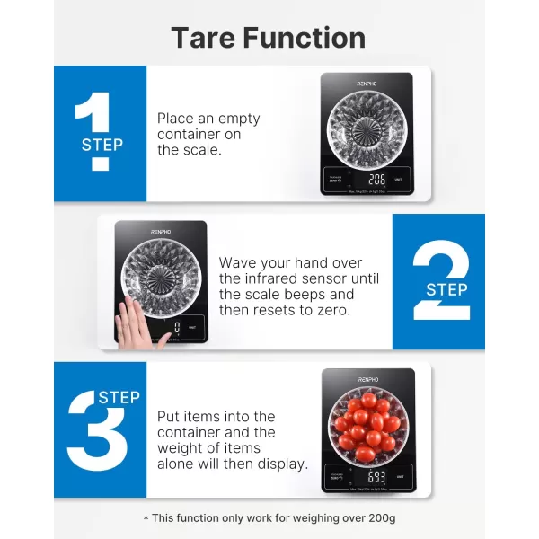 RENPHO Food Scale with Touchless Tare Design Digital Kitchen Scale for Food Ounces and Grams Food Weight Scale for Weight Loss Baking Cooking Precise Graduation Black NonBluetooth