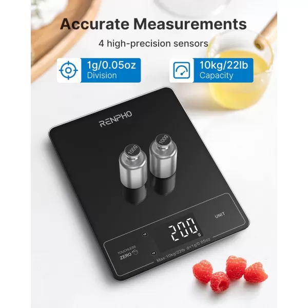 RENPHO Food Scale with Touchless Tare Design Digital Kitchen Scale for Food Ounces and Grams Food Weight Scale for Weight Loss Baking Cooking Precise Graduation Black NonBluetooth