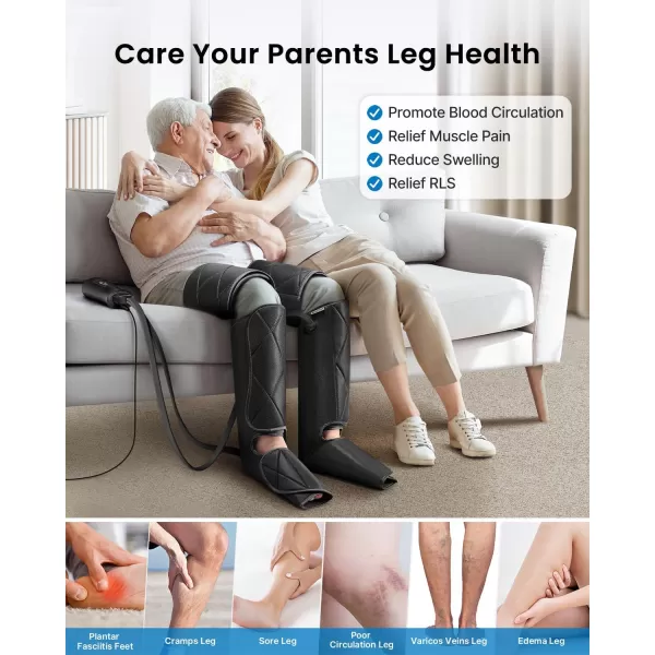 RENPHO Leg Massager FSA HSA Eligible Air Compression Massager for Circulation Pain Relief Effective for Father Mother Reduce SwellingGreyBlack