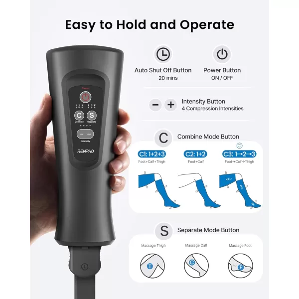 RENPHO Leg Massager FSA HSA Eligible Air Compression Massager for Circulation Pain Relief Effective for Father Mother Reduce SwellingGreyBlack