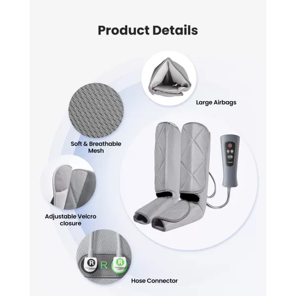 RENPHO Leg Massager for Circulation and Pain Relief Calf Compression Massager Effective for Fathers Mothers Relaxation Muscles and Reduce SwellingGreyGray