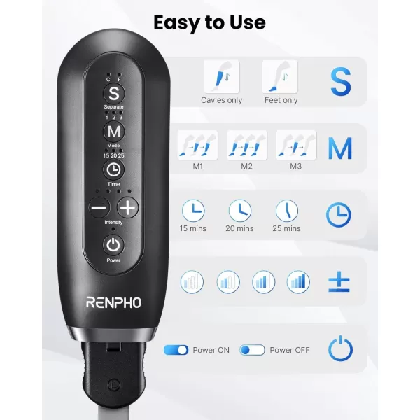 RENPHO Leg Massager for Circulation and Pain Relief Calf Compression Massager Effective for Fathers Mothers Relaxation Muscles and Reduce SwellingGreyBlack