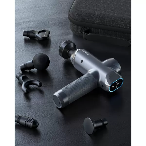 RENPHO Massage Gun Deep Tissue FSA HSA Eligible Percussion Muscle Massage Gun Bluetooth for Athletes Portable Electric Handheld Massager Gun LED Touch DisplayPower Grey