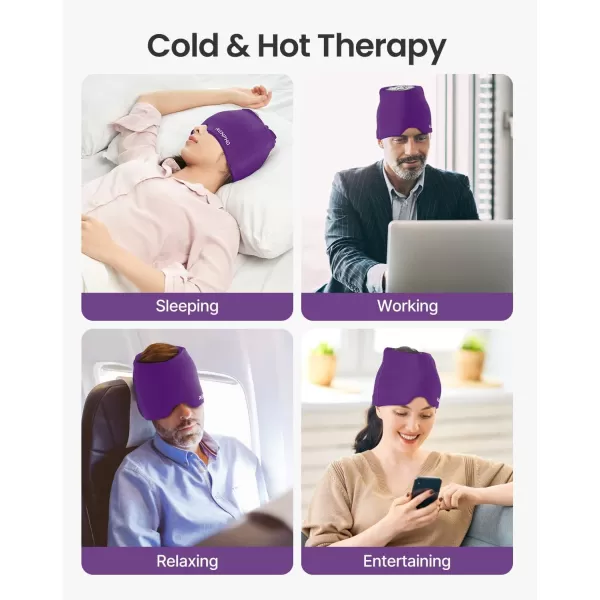 RENPHO Migraine Relief Cap FSA or HSA Eligible Headache Relief Hat Ice Head Wrap with Hot or Cold Therapy Hangover Relief Products Anxiety Relief Items Ice Face Mask Birthday Gifts for Women MenViolet